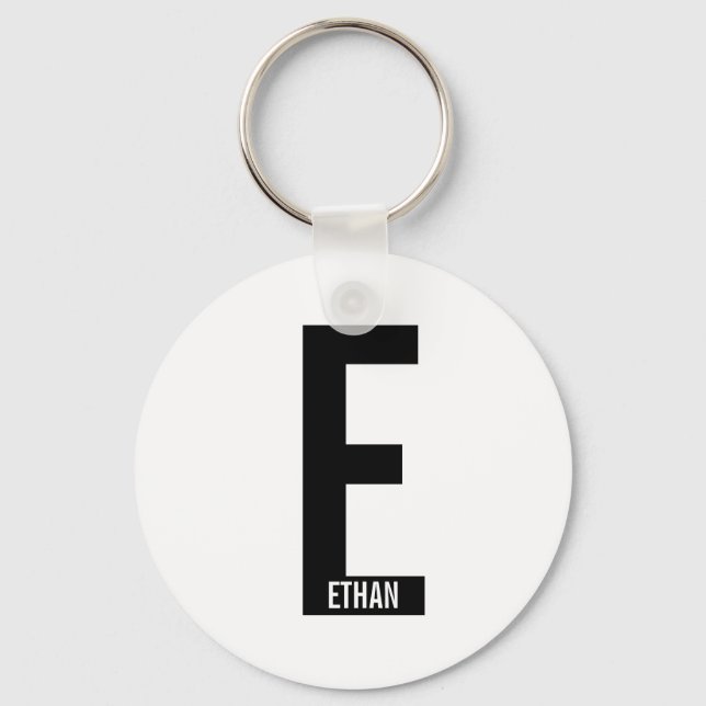 Modern Personalised Bold Monogram and Name Key Ring (Front)