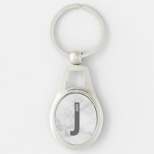 Modern Personalised Bold Monogram and Name Key Ring (Front)