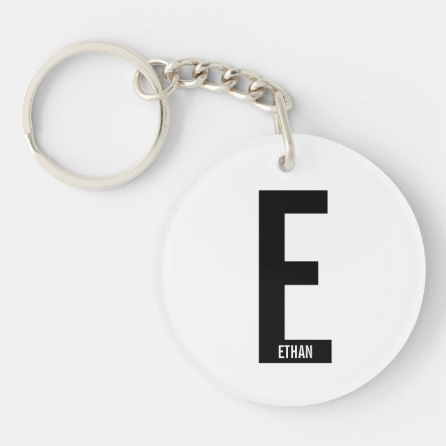 Modern Personalised Bold Monogram and Name Key Ring (Front)