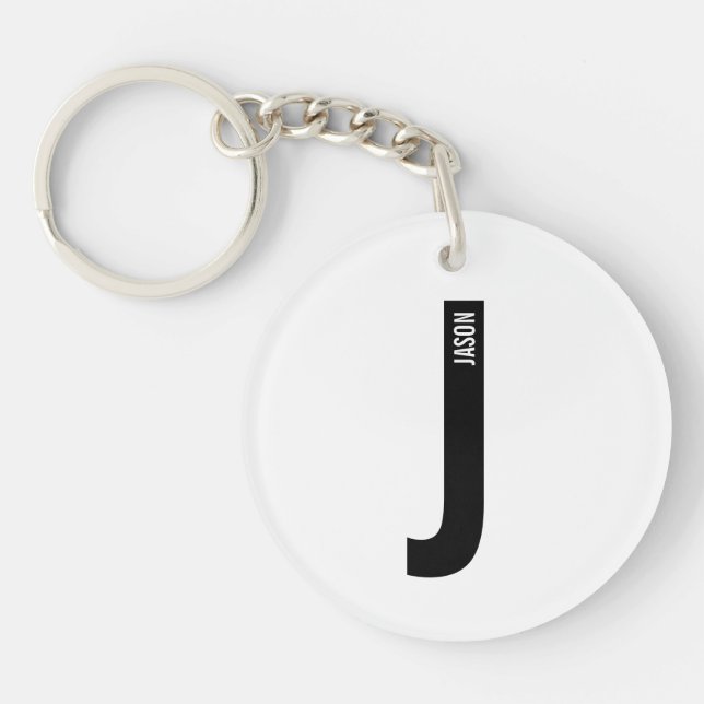 Modern Personalised Bold Monogram and Name Key Ring (Front)