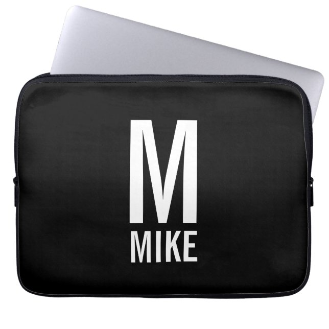 Modern Personalised Bold Monogram and Name Laptop Sleeve (Front)
