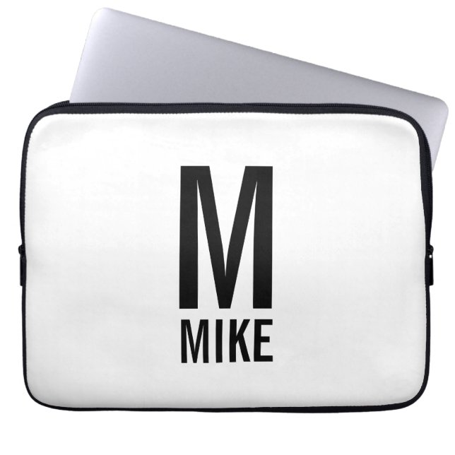 Modern Personalised Bold Monogram and Name Laptop Sleeve (Front)