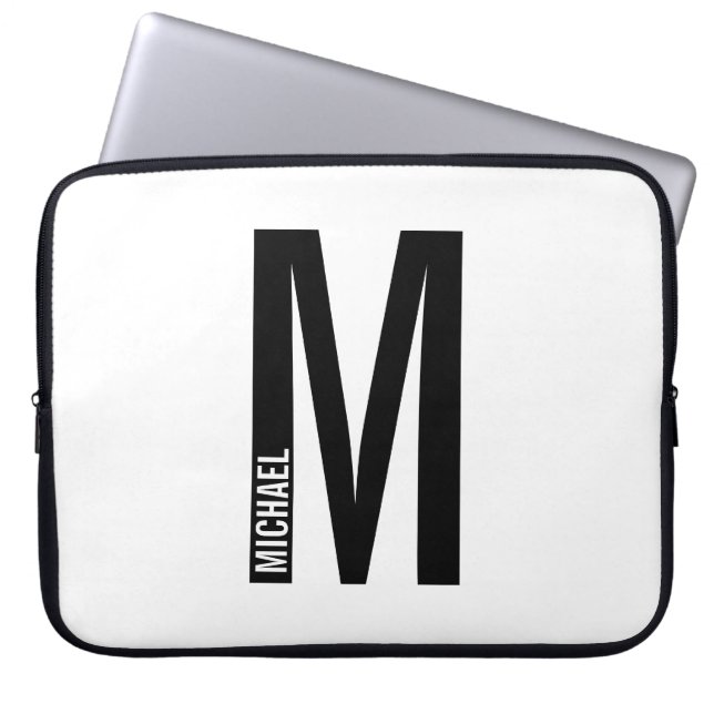 Modern Personalised Bold Monogram and Name Laptop Sleeve (Front)
