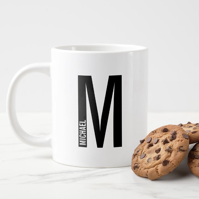 Modern Personalised Bold Monogram and Name Large Coffee Mug (Creator Uploaded)