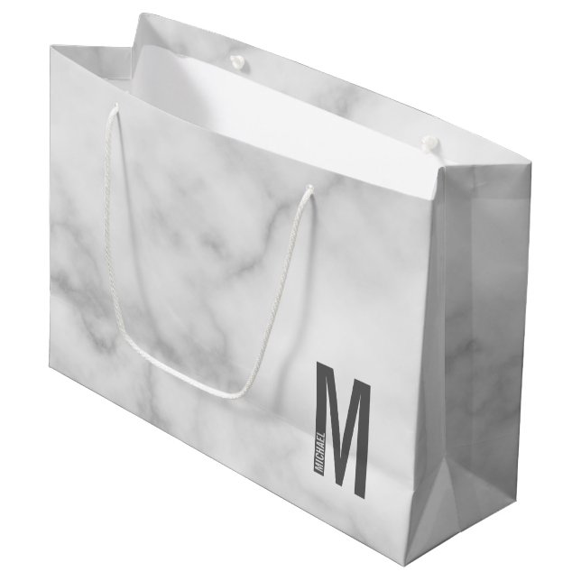 Modern Personalised Bold Monogram and Name Large Gift Bag (Front Angled)