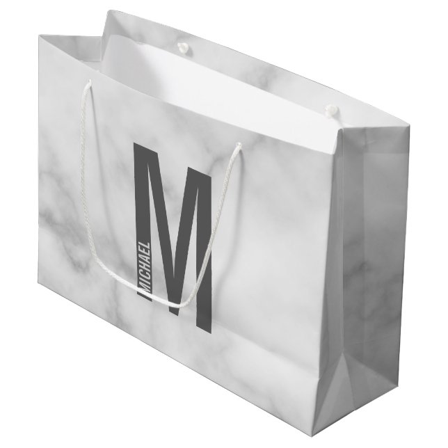 Modern Personalised Bold Monogram and Name Large Gift Bag (Front Angled)