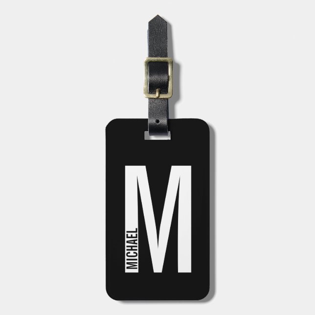 Modern Personalised Bold Monogram and Name Luggage Tag (Front Vertical)