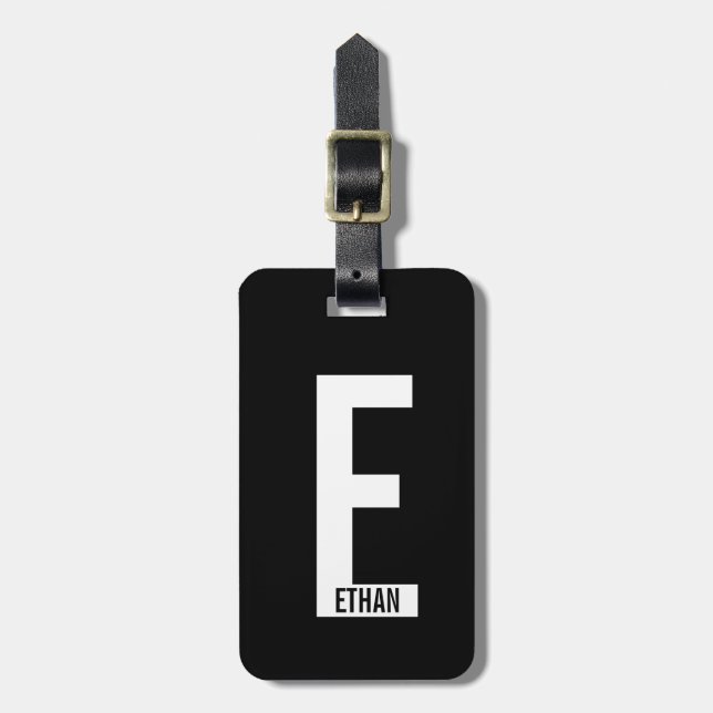 Modern Personalised Bold Monogram and Name Luggage Tag (Front Vertical)