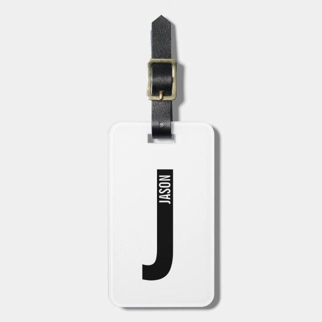 Modern Personalised Bold Monogram and Name Luggage Tag (Front Vertical)