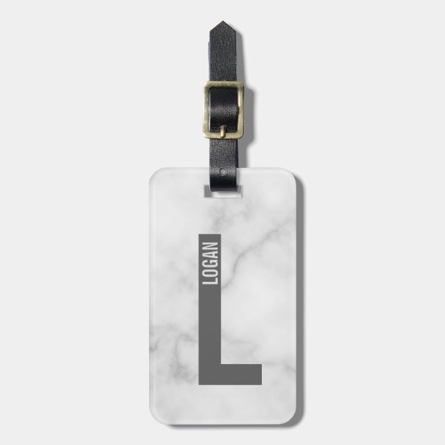 Modern Personalised Bold Monogram and Name Luggage Tag (Front Vertical)