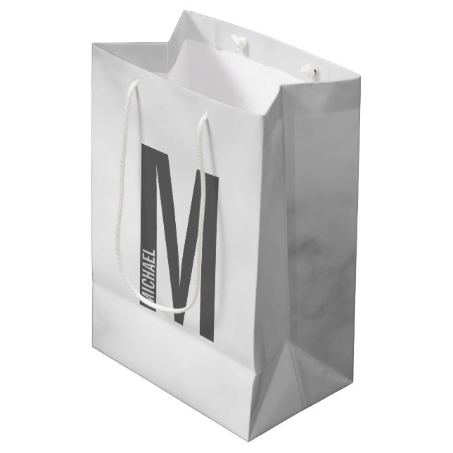 Modern Personalised Bold Monogram and Name Medium Gift Bag (Front Angled)