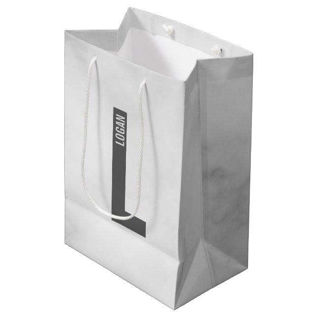 Modern Personalised Bold Monogram and Name Medium Gift Bag (Front Angled)