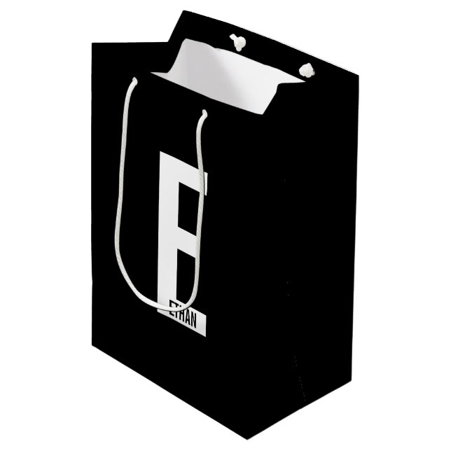 Modern Personalised Bold Monogram and Name Medium Gift Bag (Front Angled)