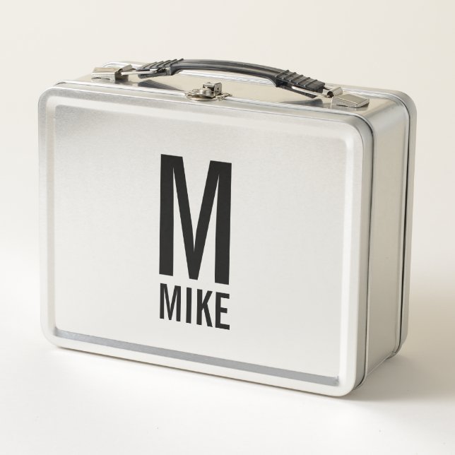 Modern Personalised Bold Monogram and Name Metal Lunch Box (Front)