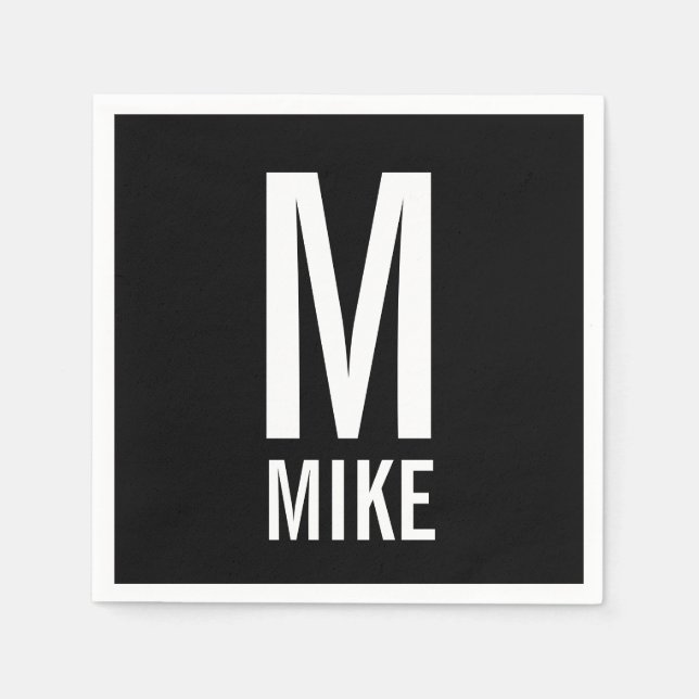 Modern Personalised Bold Monogram and Name Napkin (Front)