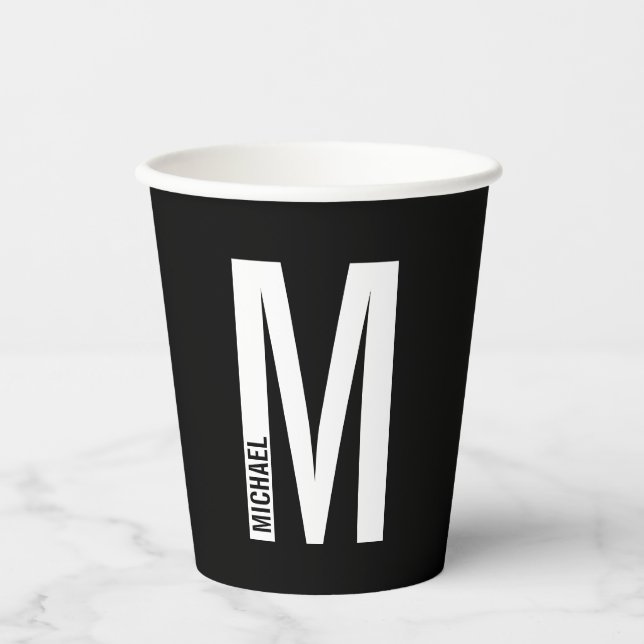 Modern Personalised Bold Monogram and Name Paper C Cups (Front)