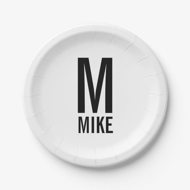 Modern Personalised Bold Monogram and Name Paper Plate (Front)