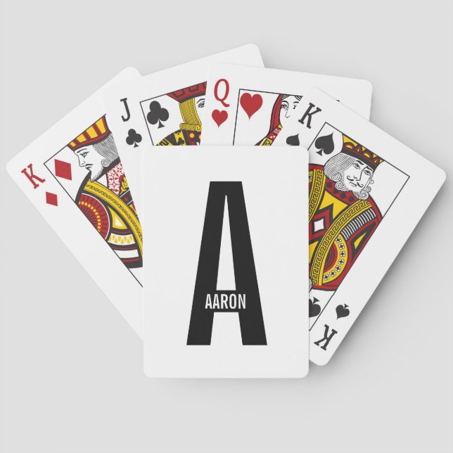 Modern Personalised Bold Monogram and Name Playing Cards (Back)