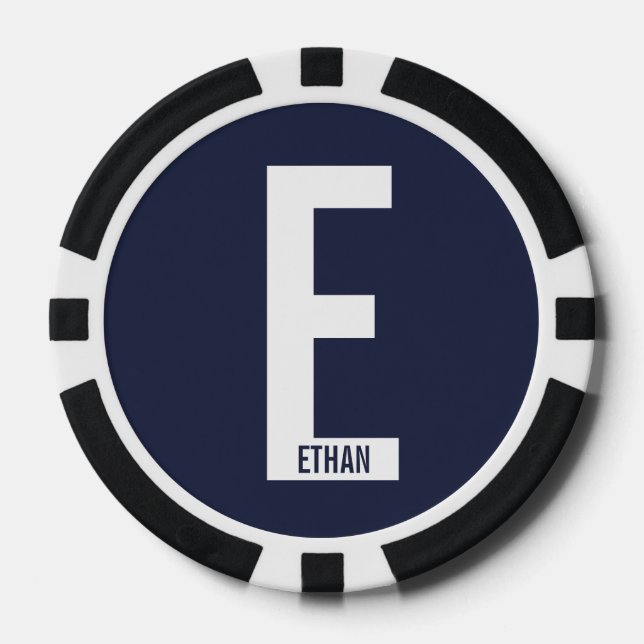 Modern Personalised Bold Monogram and Name Poker Chips (Front)