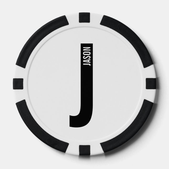 Modern Personalised Bold Monogram and Name Poker Chips (Front)