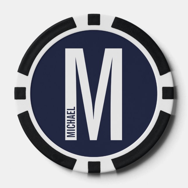 Modern Personalised Bold Monogram and Name Poker Chips (Front)