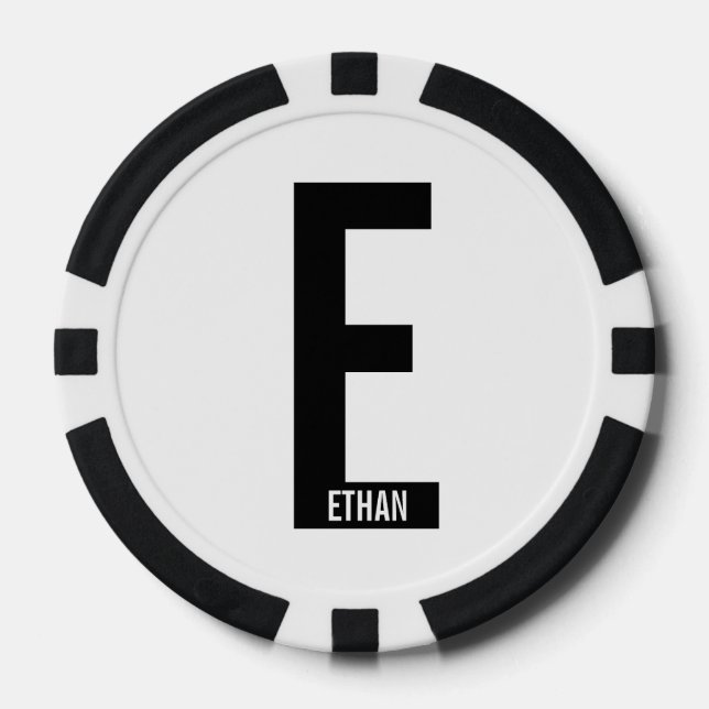 Modern Personalised Bold Monogram and Name Poker Chips (Front)
