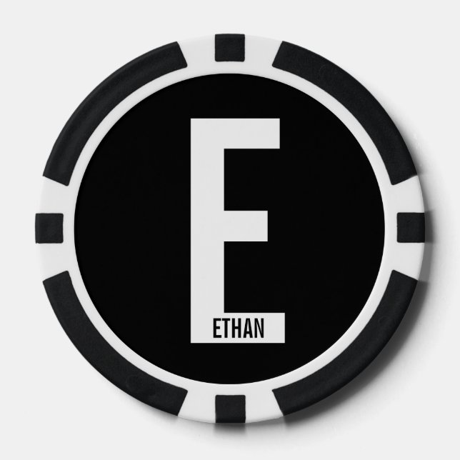 Modern Personalised Bold Monogram and Name Poker Chips (Front)