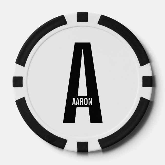 Modern Personalised Bold Monogram and Name Poker Chips (Front)