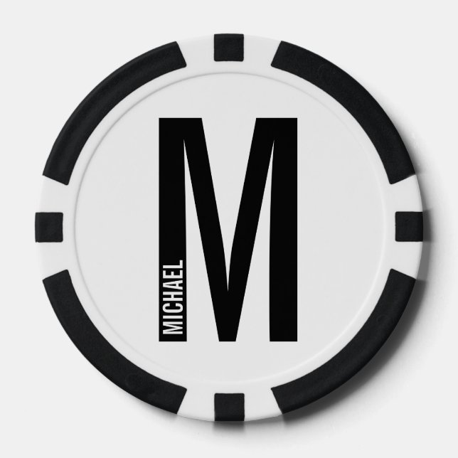 Modern Personalised Bold Monogram and Name Poker Chips (Front)