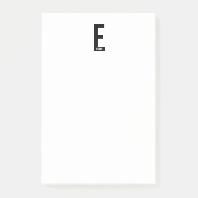 Modern Personalised Bold Monogram and Name Post-it Notes (Front)