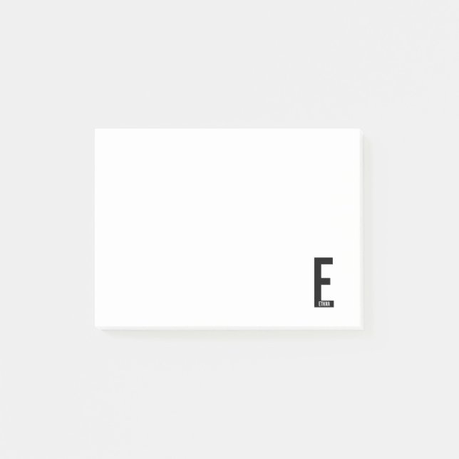 Modern Personalised Bold Monogram and Name Post-it Notes (Front)