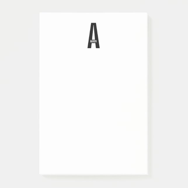 Modern Personalised Bold Monogram and Name Post-it Notes (Front)