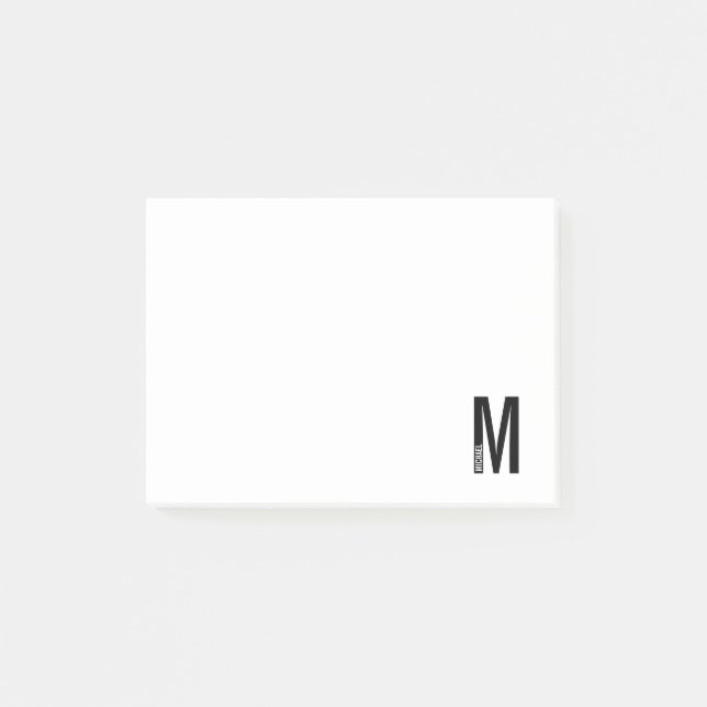 Modern Personalised Bold Monogram and Name Post-it Notes (Front)