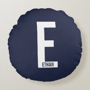 Modern Personalised Bold Monogram and Name Round Cushion