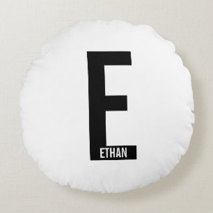 Modern Personalised Bold Monogram and Name Round Cushion