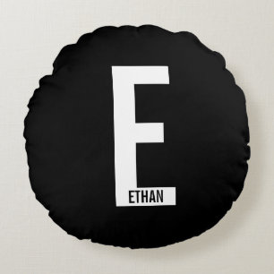 Modern Personalised Bold Monogram and Name Round Cushion