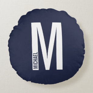 Modern Personalised Bold Monogram and Name Round Cushion
