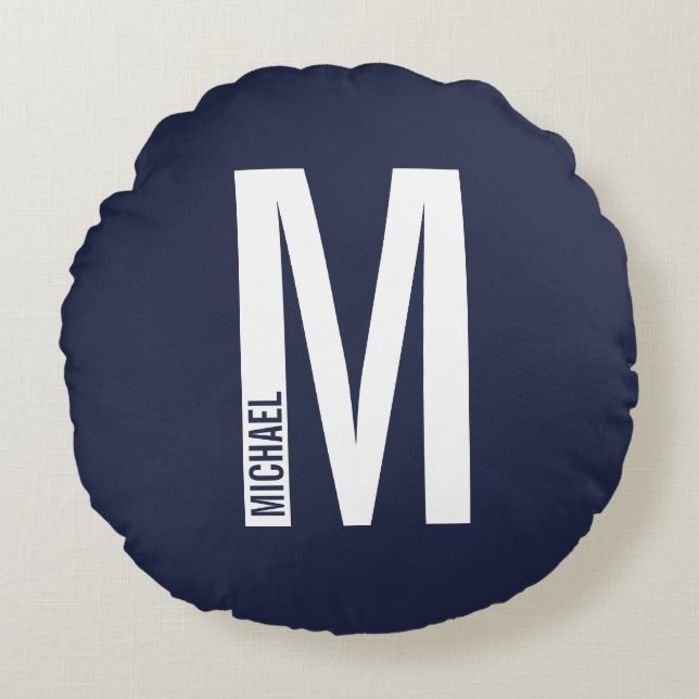 Modern Personalised Bold Monogram and Name Round Cushion (Front)