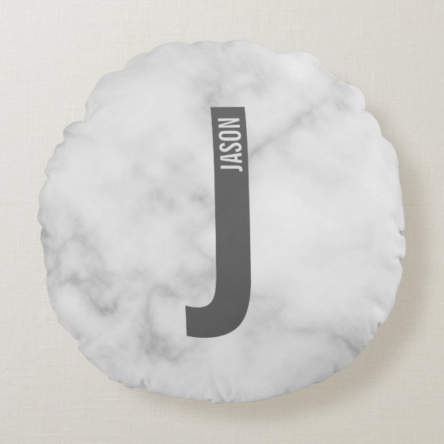 Modern Personalised Bold Monogram and Name Round Cushion (Front)