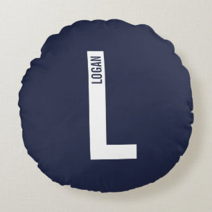 Modern Personalised Bold Monogram and Name Round Cushion