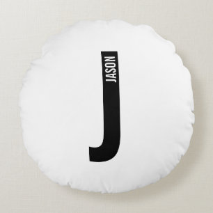 Modern Personalised Bold Monogram and Name Round Cushion