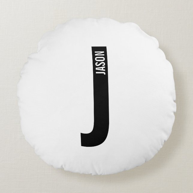 Modern Personalised Bold Monogram and Name Round Cushion (Front)