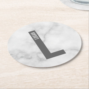 Modern Personalised Bold Monogram and Name Round Paper Coaster