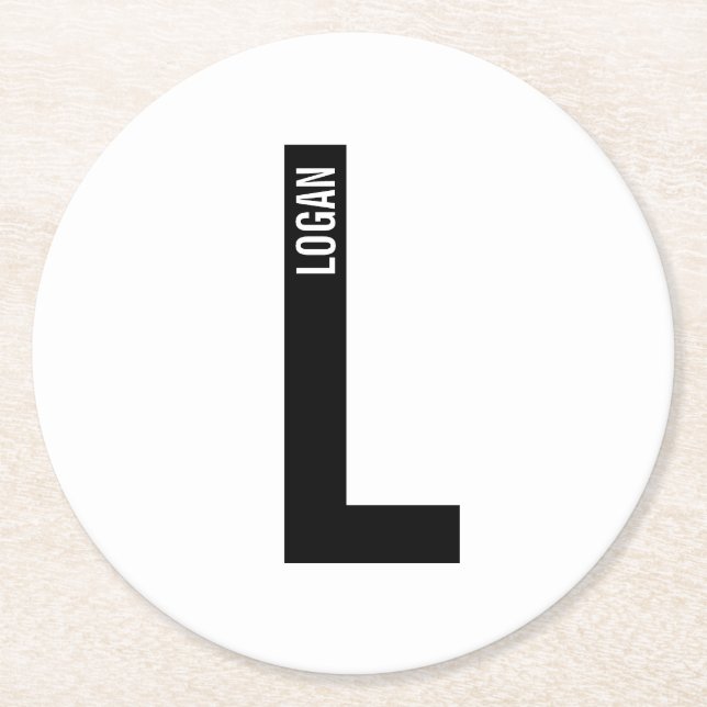 Modern Personalised Bold Monogram and Name Round Paper Coaster (Front)