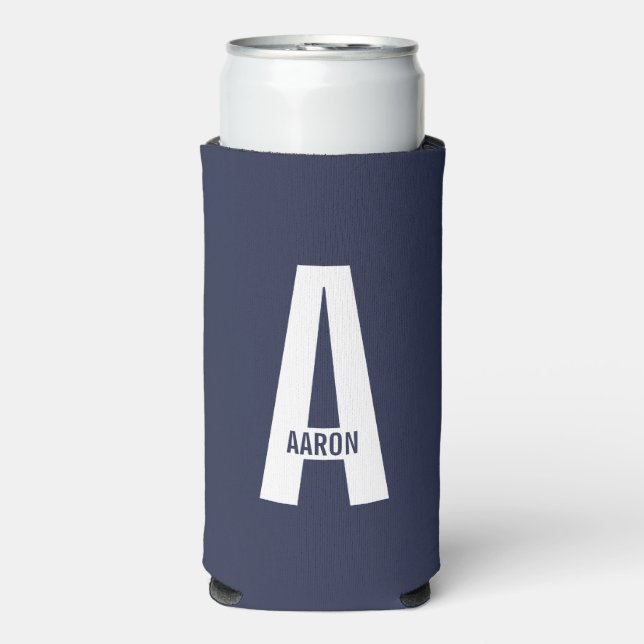 Modern Personalised Bold Monogram and Name Seltzer Can Cooler (Seltzer Front)