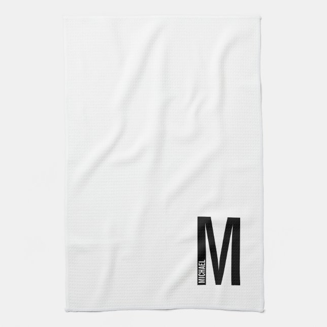 Modern Personalised Bold Monogram and Name Tea Towel (Vertical)
