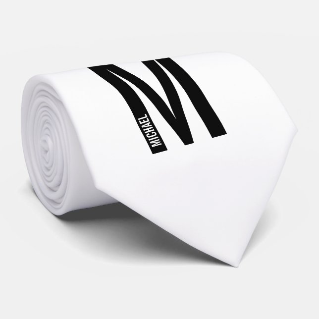 Modern Personalised Bold Monogram and Name Tie (Rolled)
