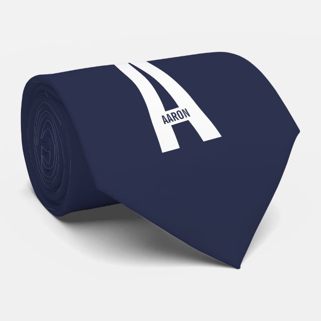 Modern Personalised Bold Monogram and Name Tie (Rolled)