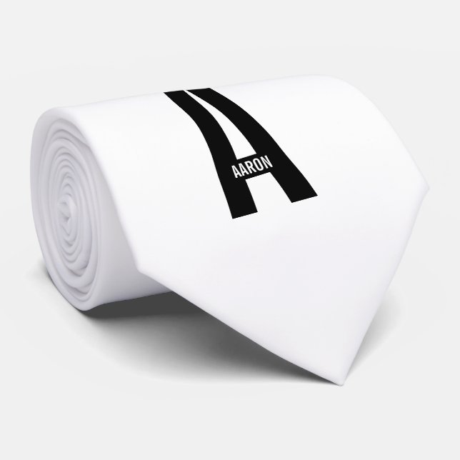 Modern Personalised Bold Monogram and Name Tie (Rolled)