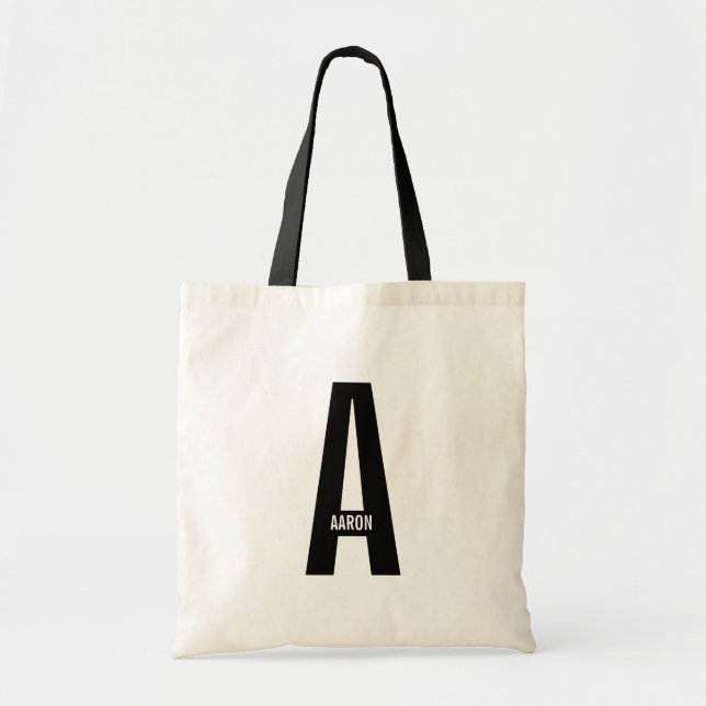 Modern Personalised Bold Monogram and Name Tote Bag (Front)